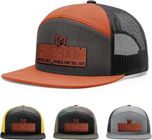 Freedom Never dies Charlie kirk 1993-2025 Hat, Justice for Charlie Kirk Hat, 168 Style Trucker Leather Patch Hat for Men & Women, 7 Panel Baseball Cap with Snapback Enclosure in Saudi Arabia