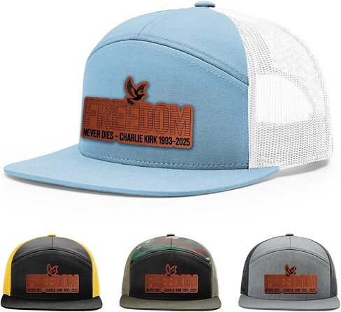 Freedom Never dies Charlie kirk 1993-2025 Hat, Justice for Charlie Kirk Hat, 168 Style Trucker Leather Patch Hat for Men & Women, 7 Panel Baseball Cap with Snapback Enclosure in Saudi Arabia
