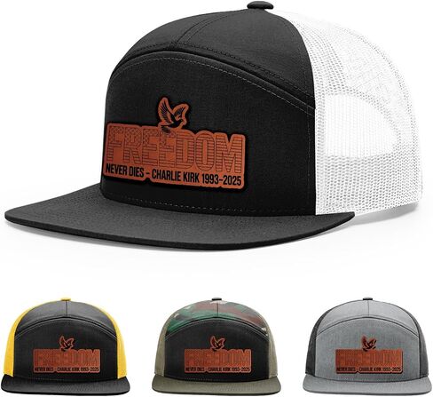 Freedom Never dies Charlie kirk 1993-2025 Hat, Justice for Charlie Kirk Hat, 168 Style Trucker Leather Patch Hat for Men & Women, 7 Panel Baseball Cap with Snapback Enclosure in Saudi Arabia