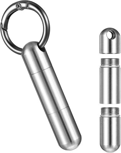 Small Keychain Pill Holder Stainless Steel Waterproof Container Tiny Portable Pill Case Organizer for Travel Purse Pocket Mental Box with Keyring for Outdoor Camping(2 Compartment) in Saudi Arabia