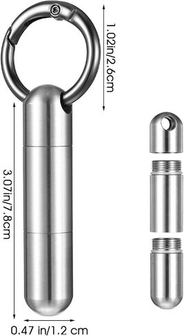 Small Keychain Pill Holder Stainless Steel Waterproof Container Tiny Portable Pill Case Organizer for Travel Purse Pocket Mental Box with Keyring for Outdoor Camping(2 Compartment) in Saudi Arabia