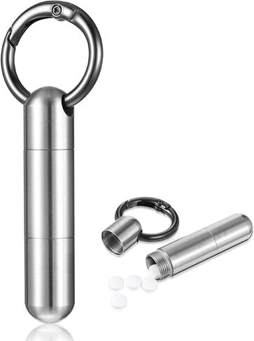 Small Keychain Pill Holder Stainless Steel Waterproof Container Tiny Portable Pill Case Organizer for Travel Purse Pocket Mental Box with Keyring for Outdoor Camping(2 Compartment) in Saudi Arabia
