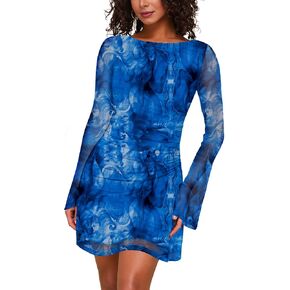 فستان ماكسي ضيق للنساء من MAYFASEY فستان مثير شبكي مكشكش وأكمام طويلة مطبوع عليه زهور للحفلات والنوادي فستان قصير للخروج in Kuwait