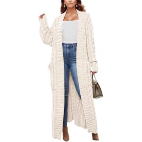Fall Cardigan Sweaters for Women Open Front Long Sleeve Clable Knit Winter Sweater Coat with Pockets in Kuwait
