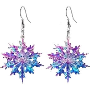 Christmas Snowflake Dangle Earrings - Sparkly Blue & Purple Acrylic Snowflake Xmas Drop Earrings for Women - Winter Holiday Jewelry in Kuwait