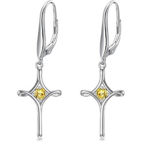 TOUPOP Birthstone Cross Earrings 925 Sterling Silver Infinity Cross Dangle Drop Earrings Fine Jewelry Birthday Christmas Gifts for Women Her Girlfriend in Saudi Arabia