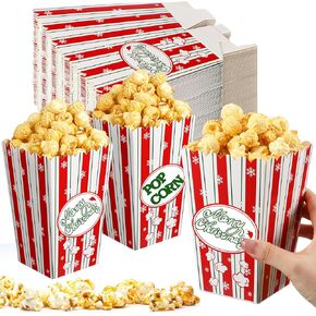 Reallnaive 24 Pcs Christmas Popcorn Boxes Popcorn Paper Boxes Buckets Candy Popcorn Containers Popcorn Accessories Popcorn Tubs Popcorn Party Favors Popcorn Bag for Xmas Movie Night Decor Supplies in Kuwait