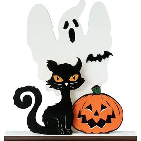 Halloween Table Decor, Wooden Black Cat Ghost Pumpkin Decorations Indoor Cute Halloween Gifts, Halloween Room Decor for Tables Mantel Bedroom Office in Saudi Arabia