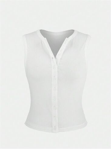 Milumia Women's Button Down Ribbed Knit Tank Top Crewneck Sleeveless Fitted Crop Tops in Saudi Arabia