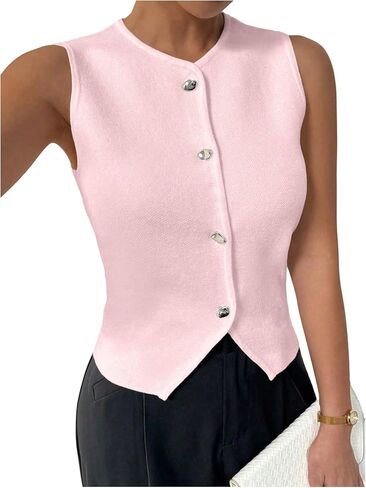 Verdusa Women's Old Money Clothes Button Down Sleeveless Sweater Vest Trendy Elegant Fitted Knit Tank Top in Saudi Arabia