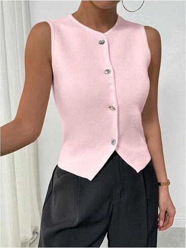 Verdusa Women's Old Money Clothes Button Down Sleeveless Sweater Vest Trendy Elegant Fitted Knit Tank Top in Saudi Arabia