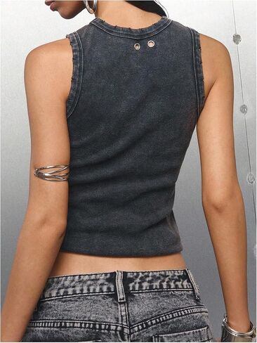 SweatyRocks Women's Y2k Grunge Crew Neck Distressed Tank Tops Punk Rock Cut Out Sleeveless Going Out Top in Saudi Arabia