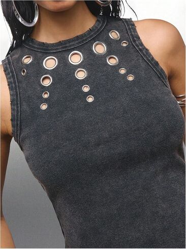 SweatyRocks Women's Y2k Grunge Crew Neck Distressed Tank Tops Punk Rock Cut Out Sleeveless Going Out Top in Saudi Arabia
