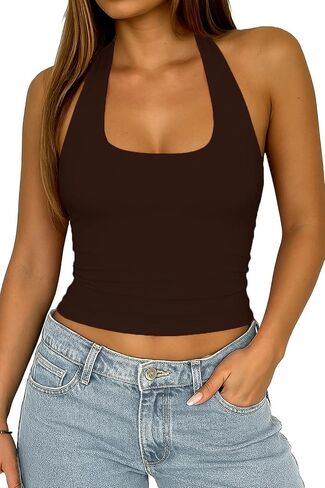 ForeFair Halter Tank Tops for Women Going Out Top Double Lined Crop Backless in Saudi Arabia
