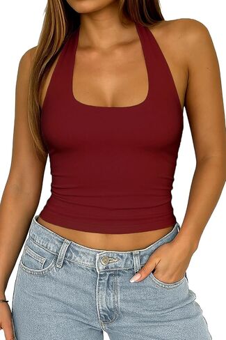 ForeFair Halter Tank Tops for Women Going Out Top Double Lined Crop Backless in Saudi Arabia