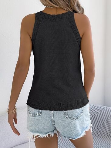 IDEALSANXUN Crochet Knit Halter Tank Tops for Women Summer Mock Neck Cami Sleeveless Sweater Vest Top in Saudi Arabia