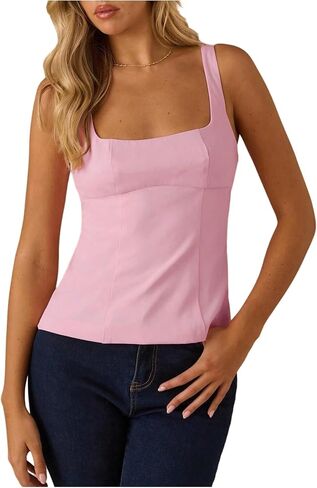SHENHE Women's Bow Open Back Coquette Top Sleeveless Square Neck Cut Out Tank Tops in Saudi Arabia