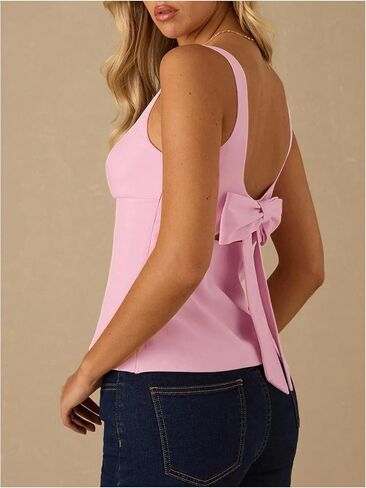 SHENHE Women's Bow Open Back Coquette Top Sleeveless Square Neck Cut Out Tank Tops in Saudi Arabia