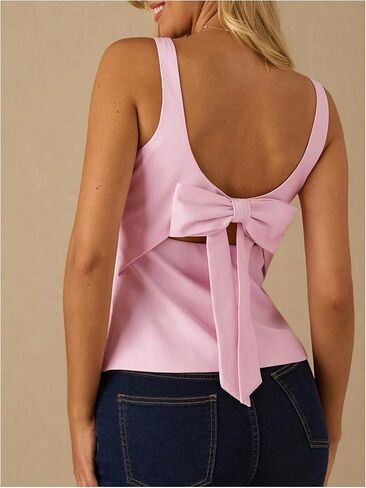 SHENHE Women's Bow Open Back Coquette Top Sleeveless Square Neck Cut Out Tank Tops in Saudi Arabia