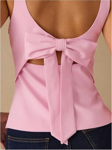 SHENHE Women's Bow Open Back Coquette Top Sleeveless Square Neck Cut Out Tank Tops in Saudi Arabia
