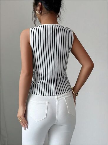 GORGLITTER Women's Striped Button Down Vest Top V Neck Sleeveless Crop Blazers Business Casual Outfits in Saudi Arabia