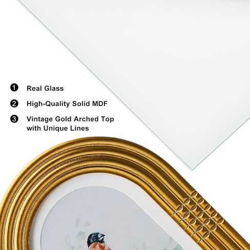 5x7 Double Hinged Picture Frame, Arched Photo Frame, Engineered Wood with Real Glass, Matted to 4x6, Vertical Format for Tabletop or Desktop Display, Vintage Antique Gold in Saudi Arabia