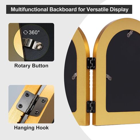 5x7 Double Hinged Picture Frame, Arched Photo Frame, Engineered Wood with Real Glass, Matted to 4x6, Vertical Format for Tabletop or Desktop Display, Vintage Antique Gold in Saudi Arabia