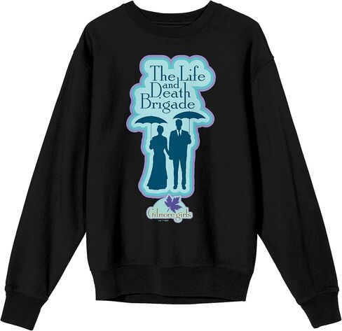 Bioworld Gilmore Girls The Life and Death Brigade, Man and Woman with umbrella Silhouette, Black Long Sleeve Adult crew neck in Saudi Arabia