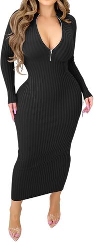 فستان Fastkoala النسائي مثير مضلع Bodycon بلون سادة وأكمام طويلة ومناسب متوسط ​​الطول ليلك ليلك للحفلات in Kuwait