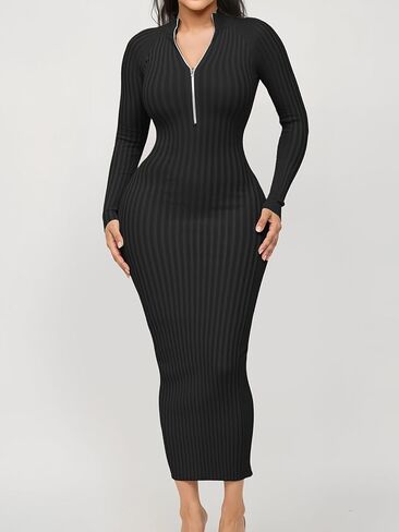 فستان Fastkoala النسائي مثير مضلع Bodycon بلون سادة وأكمام طويلة ومناسب متوسط ​​الطول ليلك ليلك للحفلات in Kuwait