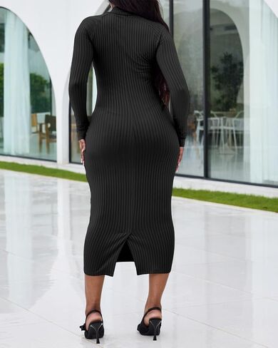فستان Fastkoala النسائي مثير مضلع Bodycon بلون سادة وأكمام طويلة ومناسب متوسط ​​الطول ليلك ليلك للحفلات in Kuwait