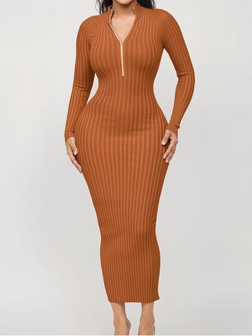 فستان Fastkoala النسائي مثير مضلع Bodycon بلون سادة وأكمام طويلة ومناسب متوسط ​​الطول ليلك ليلك للحفلات in Kuwait