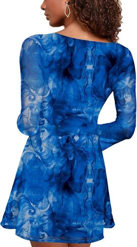 فستان ماكسي ضيق للنساء من MAYFASEY فستان مثير شبكي مكشكش وأكمام طويلة مطبوع عليه زهور للحفلات والنوادي فستان قصير للخروج in Kuwait