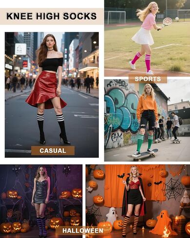 Century Star 3 Pairs Striped Knee High Tube Socks for Women Casual Long Stockings in Kuwait