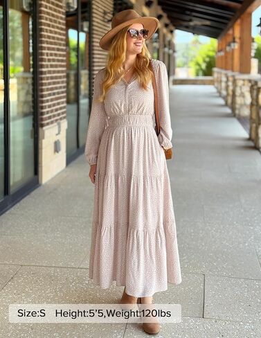 ZESICA Women's 2025 Fall Long Sleeve Maxi Dress Floral Print V Neck Empire Waist A Line Tiered Flowy Boho Party Dresses in Saudi Arabia