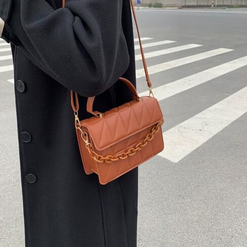 1pc Vintage Style Crossbody Bag for Women - Leather Chain Shoulder Handbag with Adjustable Strap, Snap Closure for Outdoor in Saudi Arabia