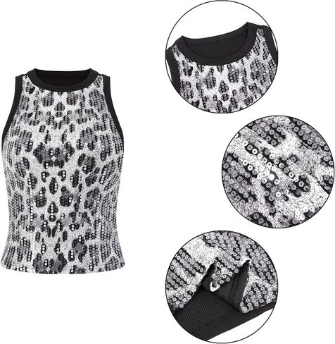Haoohu Women's Sparkly Sequin Sleeveless Tank Top Camisole Round Neck Rave Tank Vest Party Shirt Clubwear in Kuwait