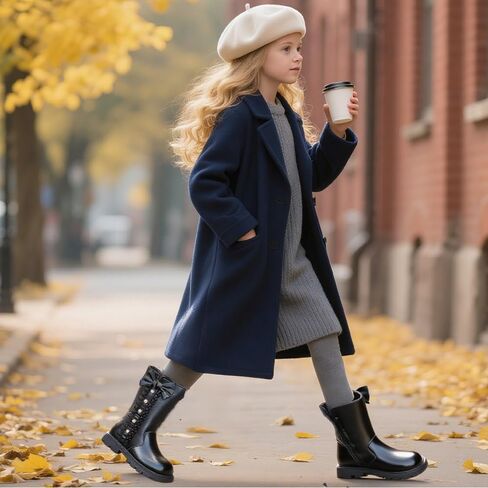 kkdom Girls' Knee High Riding Boots Cute Bow Riding Boots Non Slip Side Zipper Boots Fur Lined Tall Waterproof Winter Boots in Saudi Arabia