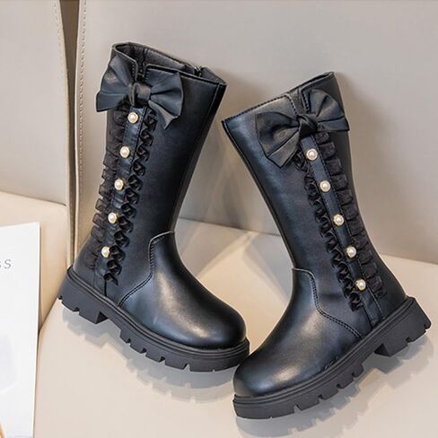 kkdom Girls' Knee High Riding Boots Cute Bow Riding Boots Non Slip Side Zipper Boots Fur Lined Tall Waterproof Winter Boots in Saudi Arabia