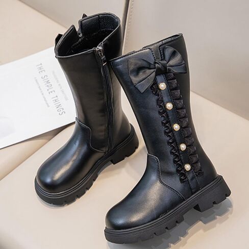 kkdom Girls' Knee High Riding Boots Cute Bow Riding Boots Non Slip Side Zipper Boots Fur Lined Tall Waterproof Winter Boots in Saudi Arabia