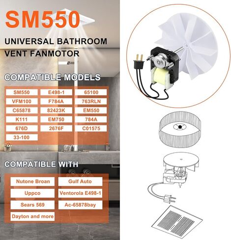 Hiorucet SM550 Bathroom Vent Fan Motor Kit Replacement for Nutone Broan 50CFM 120V Electric Motors, Replace CA90, 763RLN, 33-100, K111, 688-J, 2676F, 663L, EM550, C01575, 65100, EM750, 2 Piece Pack in Kuwait