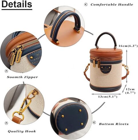 RTGGSEL Retro Canvas Bucket Bag Color Contrast Cylinder Purse for Women Shoulder Crossbody Handbag with Zipper in Saudi Arabia