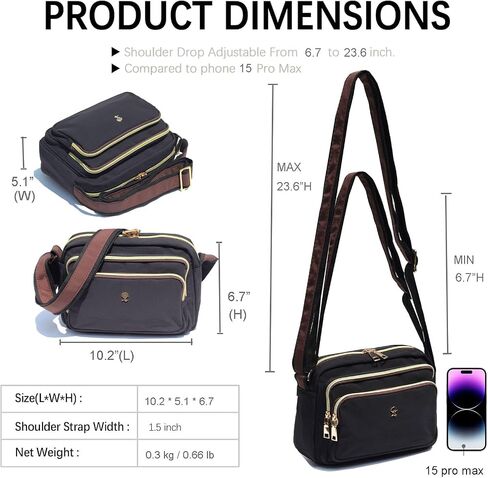ESVAN Triple Zip Crossbody Bags for Women Fashion Ladies Purse Multi-Pocket Handbags Messenger Shoulder Bag in Kuwait