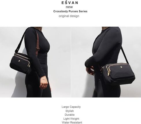 ESVAN Triple Zip Crossbody Bags for Women Fashion Ladies Purse Multi-Pocket Handbags Messenger Shoulder Bag in Kuwait