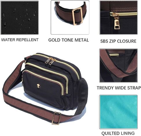 ESVAN Triple Zip Crossbody Bags for Women Fashion Ladies Purse Multi-Pocket Handbags Messenger Shoulder Bag in Kuwait