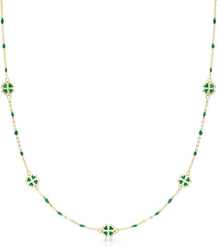 Ross-Simons Italian Green Enamel Clover Station Necklace in 14kt Yellow Gold. 18 inches in Saudi Arabia