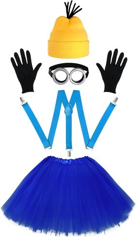baotongle 5 Pcs Halloween Costumes for Adult Women Girls Yellow Beanie Tutu Goggles Gloves Suspenders Cosplay Party Dress Set in Saudi Arabia