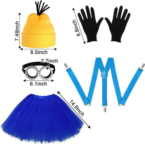 baotongle 5 Pcs Halloween Costumes for Adult Women Girls Yellow Beanie Tutu Goggles Gloves Suspenders Cosplay Party Dress Set in Saudi Arabia