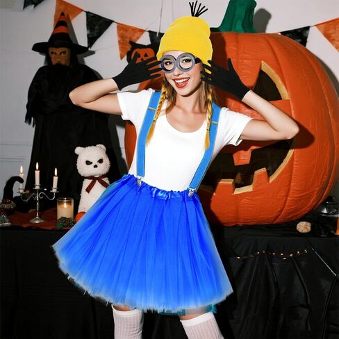 baotongle 5 Pcs Halloween Costumes for Adult Women Girls Yellow Beanie Tutu Goggles Gloves Suspenders Cosplay Party Dress Set in Saudi Arabia