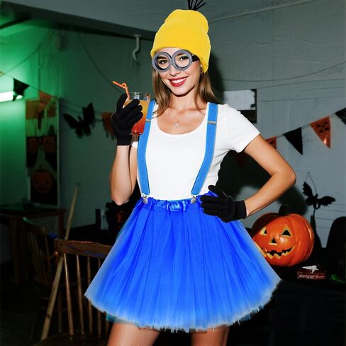 baotongle 5 Pcs Halloween Costumes for Adult Women Girls Yellow Beanie Tutu Goggles Gloves Suspenders Cosplay Party Dress Set in Saudi Arabia